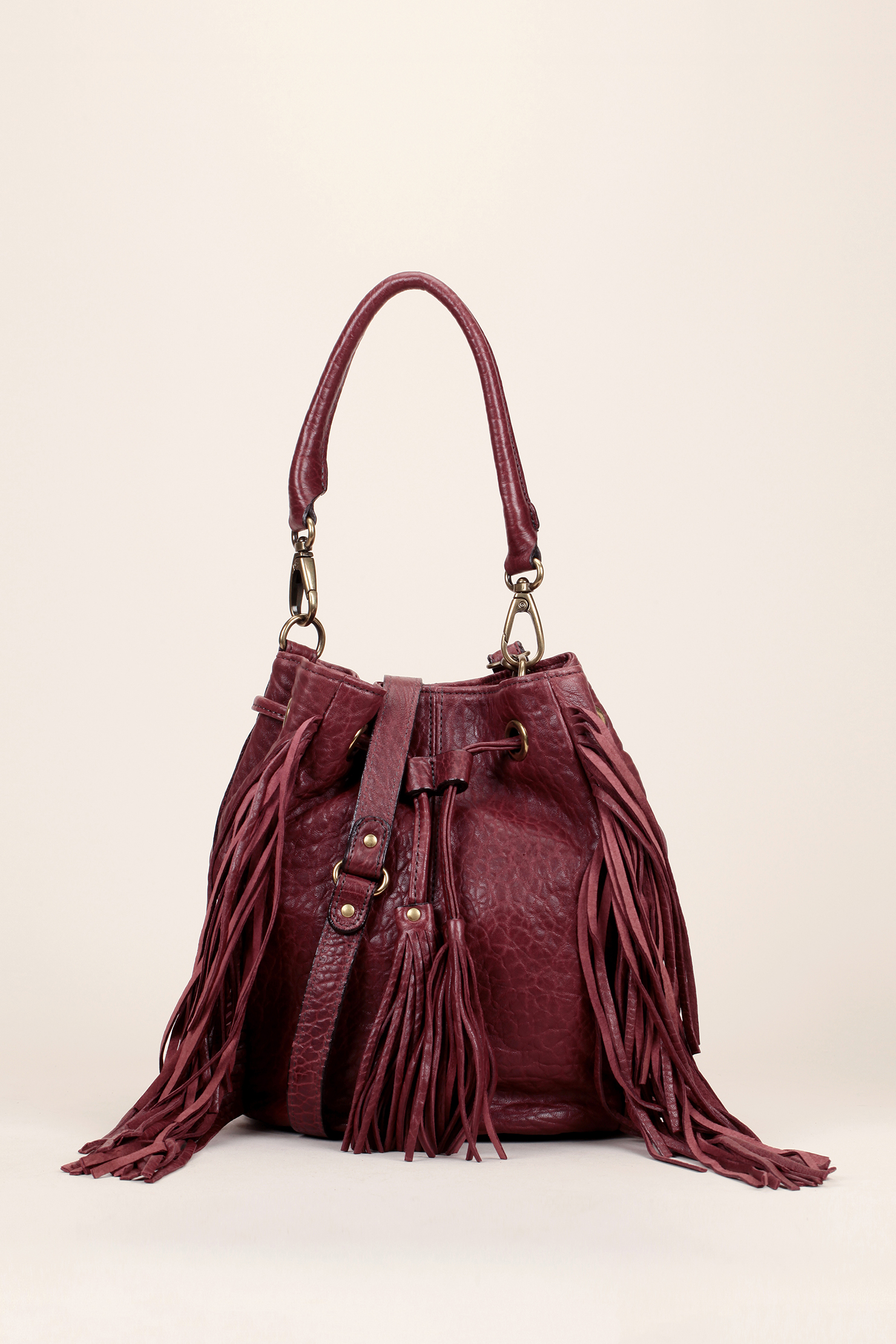 Sac Abaco Bordeaux Cuir Juliette D'agneau Seau Franges Nn08wm