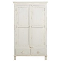 Armoire 2 portes 2 tiroirs en manguier blanc patiné Avignon Maisons du Monde