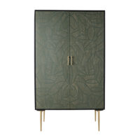 Armoire 2 portes en manguier massif noir sculpté motifs feuilles Manaos Maisons du Monde