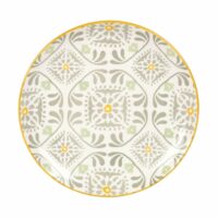 Assiette à dessert en faïence blanche motifs jaune