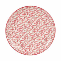 Assiette à dessert en grès blanc motif feuillage rouge Maisons du Monde