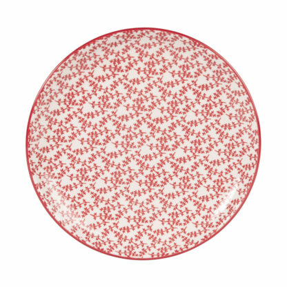 Assiette à dessert en grès blanc motif feuillage rouge Maisons du Monde