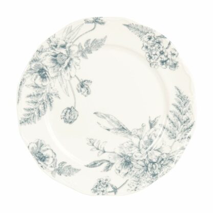 Assiette à dessert en grès blanc motif floral bleu clair Maisons du Monde