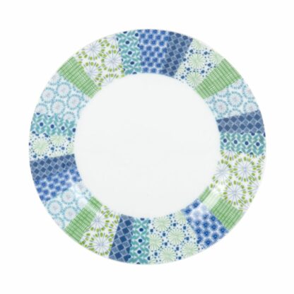 Assiette à dessert en porcelaine blanche motifs graphiques bleu et vert Maisons du Monde