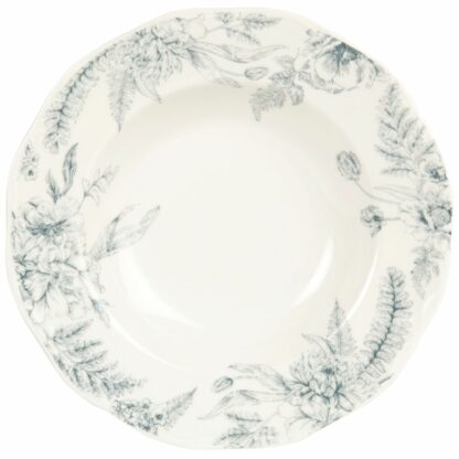 Assiette creuse en grès blanc motif floral bleu clair Maisons du Monde