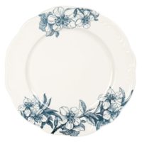 Assiette plate en faïence blanche et bleue imprimé floral Maisons du Monde