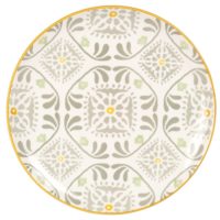 Assiette plate en faïence blanche motifs jaune