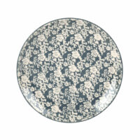 Assiette plate en faïence bleu marine et blanche motif floral Maisons du Monde