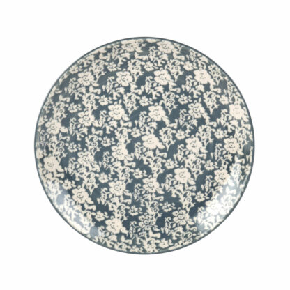Assiette plate en faïence bleu marine et blanche motif floral Maisons du Monde