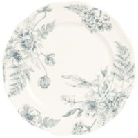 Assiette plate en grès blanc motif floral bleu clair Maisons du Monde