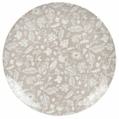 Assiette plate en porcelaine blanche et taupe motif floral Maisons du Monde