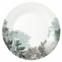 Assiette plate en porcelaine blanche motif végétal gris Maisons du Monde