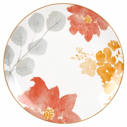 Assiette plate en porcelaine imprimé motif floral jaune