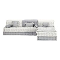 Banquette d'angle modulable 6 places en coton grise et blanche Goa Maisons du Monde