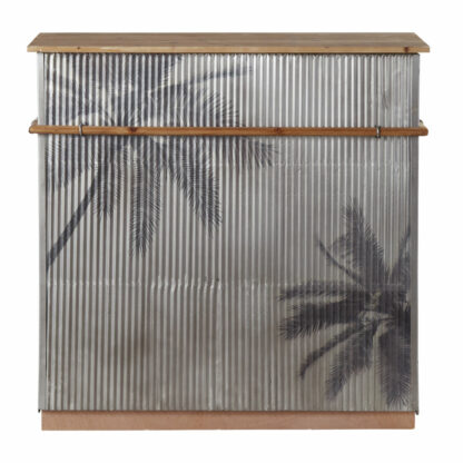 Bar en sapin massif et métal ondulé gris imprimé palmiers Santa Cruz Maisons du Monde