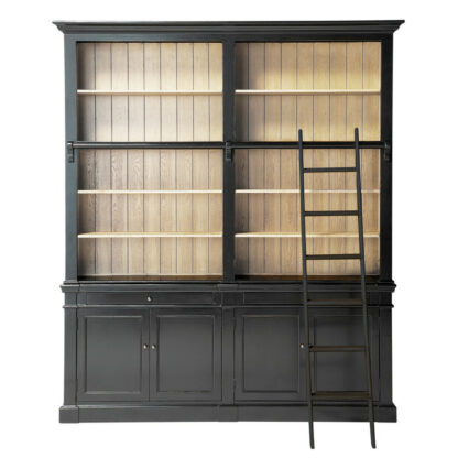 Bibliothèque 2 tiroirs 4 portes avec échelle noire Versailles Maisons du Monde