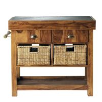 Billot cuisine en bois de sheesham massif et ardoise L 95 cm Luberon Maisons du Monde