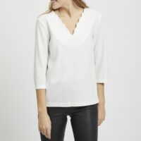 Blouse Vidiva devant dos col V finition écailles Ecru Vila