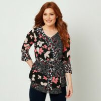 Blouse à motifs col croisé et manches 3/4 Noir/Imprimé;Noir Joe Browns