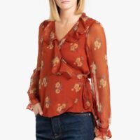 Blouse col V à manches 3/4 JUSTINE Ocre PETITE MENDIGOTE