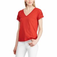 Blouse col V à manches courtes et dentelle Rouge Lauren Ralph Lauren