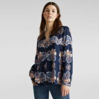 Blouse col V imprimé cachemire Marine Esprit