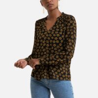 Blouse col V imprimé fleuri Imprimé Noir/Jaune SUD EXPRESS