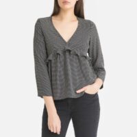 Blouse col V manches longues CRISIS Noir/Blanc LEON & HARPER