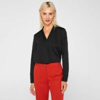 Blouse col V plissé manches longues Noir Esprit