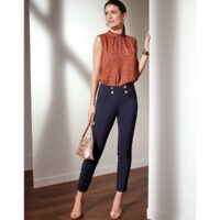 Blouse col montant imprimée à pois