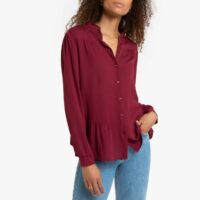 Blouse col rond à basque manches longues Rosé SEE U SOON