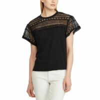 Blouse col rond et guipure à manches courtes Noir Lauren Ralph Lauren