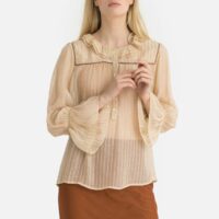 Blouse en voile à manches longues CADOR Beige LEON & HARPER