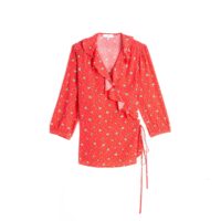 Blouse encolure V manches 3/4 Imprimé Fond Rouge LA REDOUTE COLLECTIONS