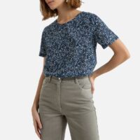 Blouse fleurie en coton à manches courtes Imprimé Fond Bleu Marine;Rouge/Imprimé;Bleu Imprimé Benetton