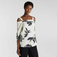 Blouse imprimé floral manches 3/4 Ecru / Noir Esprit