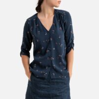 Blouse imprimée boutonnée col V ANAKO Bleu Marine SESSUN