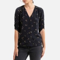 Blouse imprimée col V boutonné ANAKO Noir SESSUN