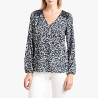 Blouse imprimée col v à manches longues Imprimé Blanc/Noir LIU JO