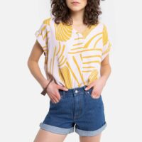 Blouse imprimée manches courtes col V Jaune SEE U SOON