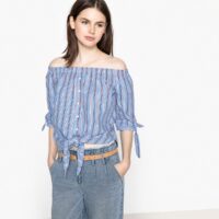 Blouse imprimée rayures à nouer devant manches 3/4 Rayé Bleu LA REDOUTE COLLECTIONS