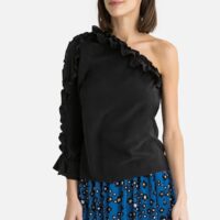 Blouse one shoulder en soie GAMIN Noir TOUPY