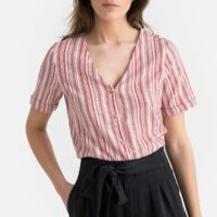 Blouse rayée col V Rayé Rouge;Rayé Bleu Marine Vero Moda