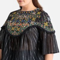 Blouse rayée plastron brodé