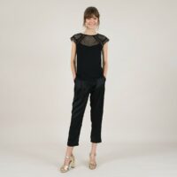 Blouse unie col rond avec buste en dentelle Noir MOLLY BRACKEN