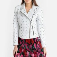 Blouson à studs en cuir de mouton MELIANA Blanc OAKWOOD