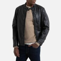 Blouson biker en cuir Donovan Noir Pepe Jeans