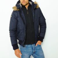 Blouson chaud à capuche Tornado Noir - Bleu Marine Schott