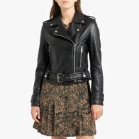 Blouson court en cuir de mouton Noir OAKWOOD