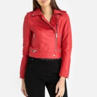 Blouson court style perfecto YOKO Ecru;Rouge;Marron;Noir;Rose Clair;Marron Foncé;Bleu Fumé;Bleu Marine;Rose Fuchsia OAKWOOD